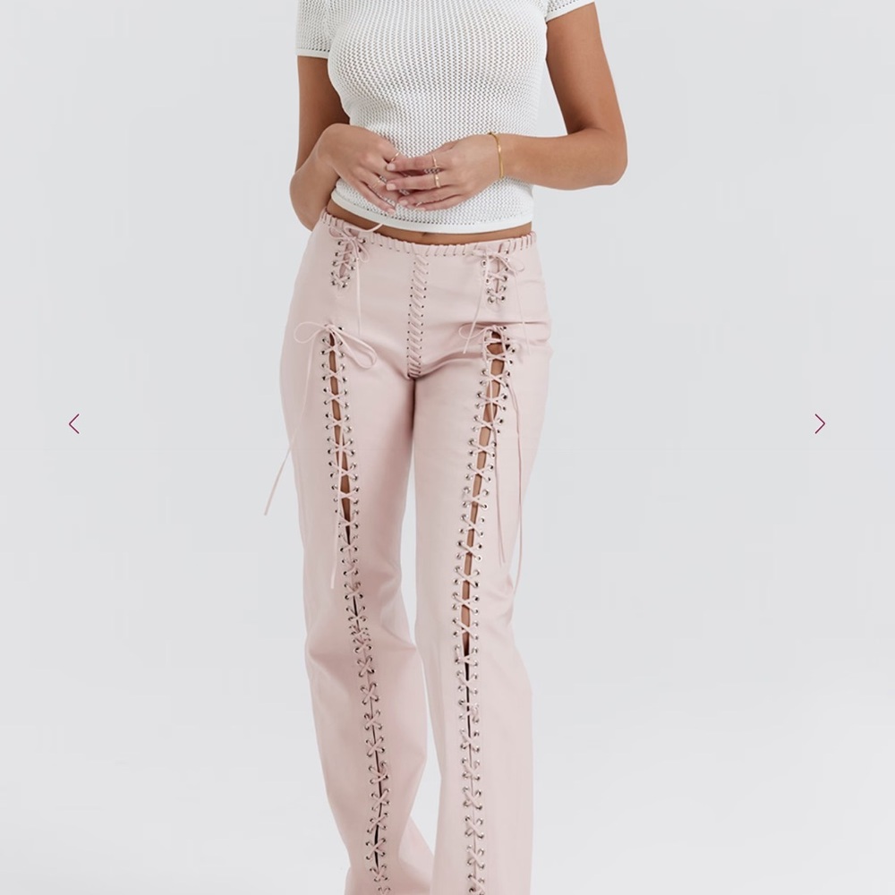 House of CB Pink Lace-Up Straight Leg Pants